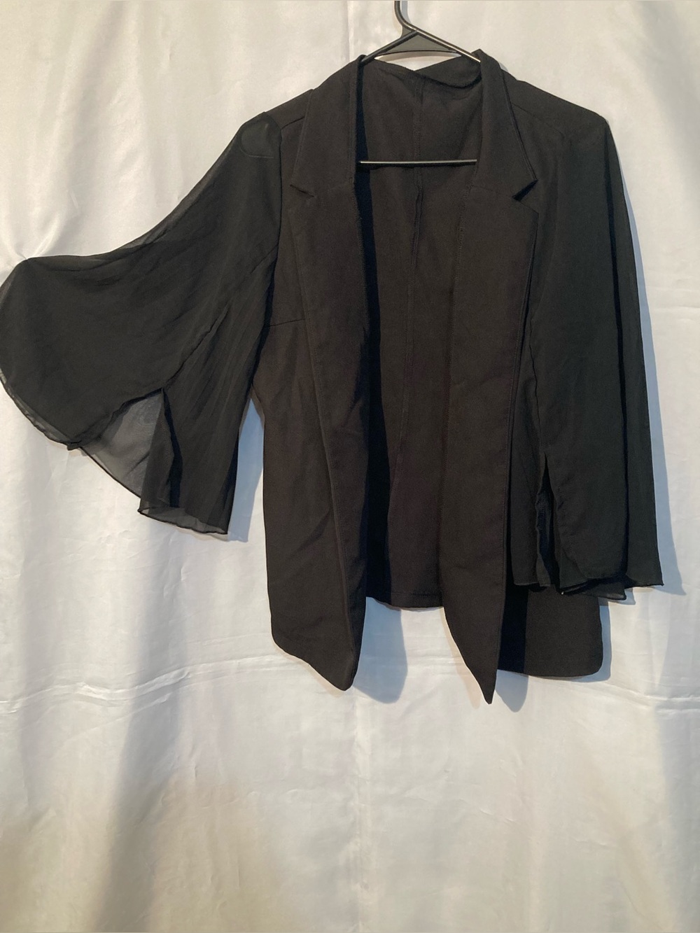 Black Women's Open-Front Blazer with Sheer Bell Sleeves